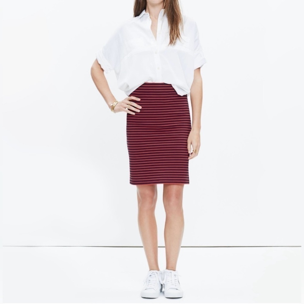 Madewell Red Navy Pencil City Sailor Stripe Skirt Size Medium